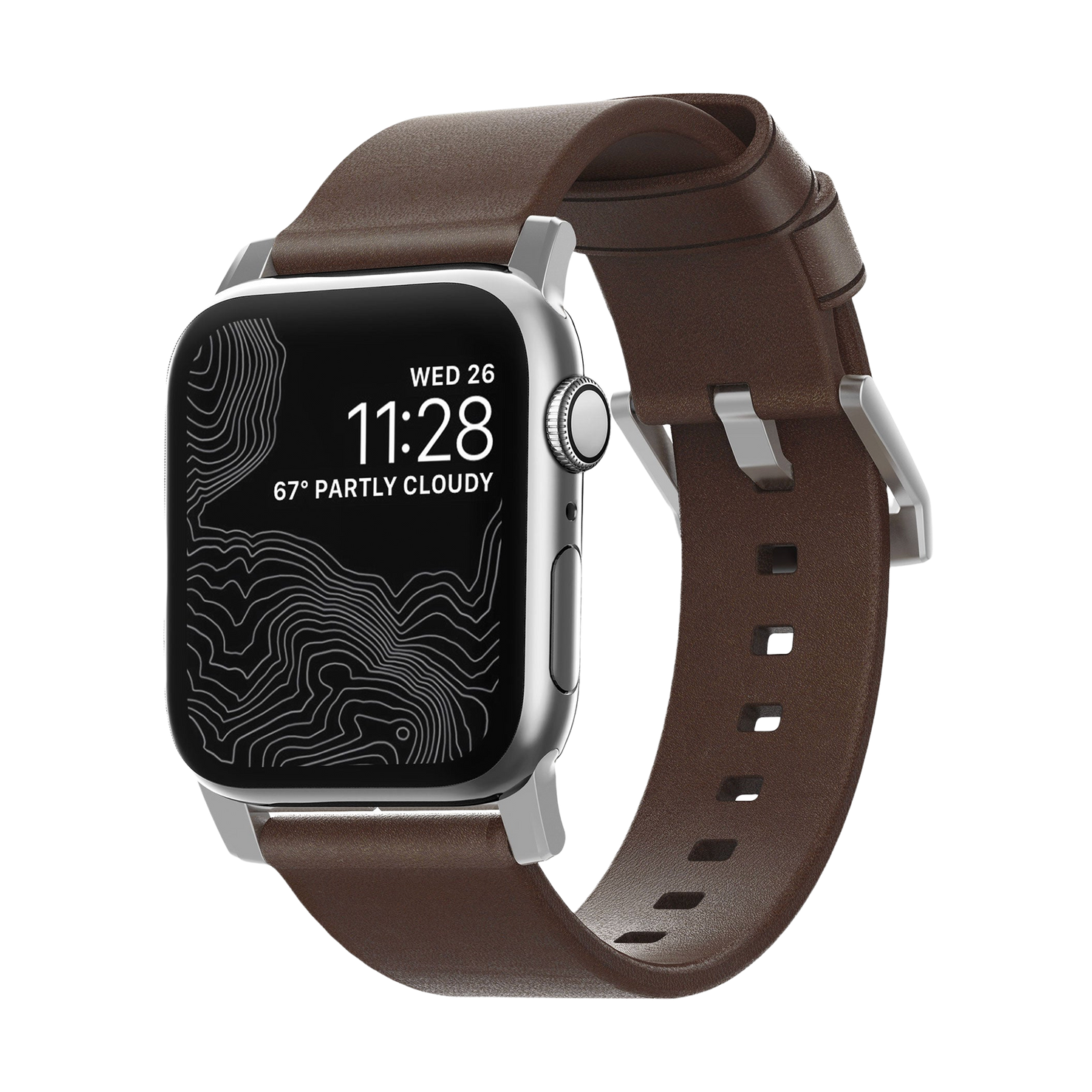 Nomad Modern Band with Horween Leather - 46/49mm - Silver Hardware - Brown
